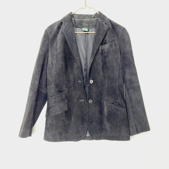Kasper Suit Jacket Blazer Black Suede Leather 2 Button Pockets Z31 - Picture 1 of 7
